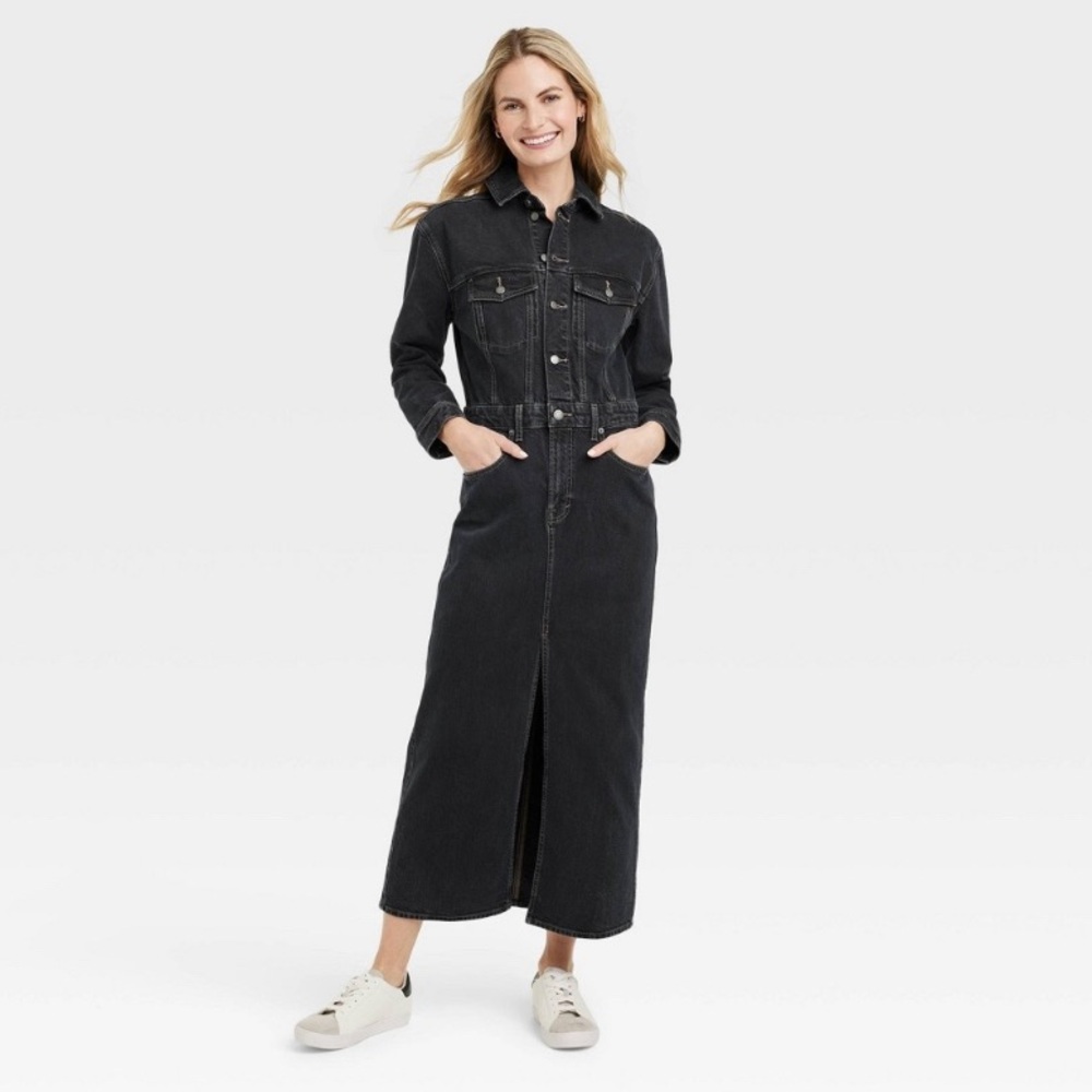 Universal Thread Women's Long Sleeve Denim Maxi Dress Black Wash sz 14